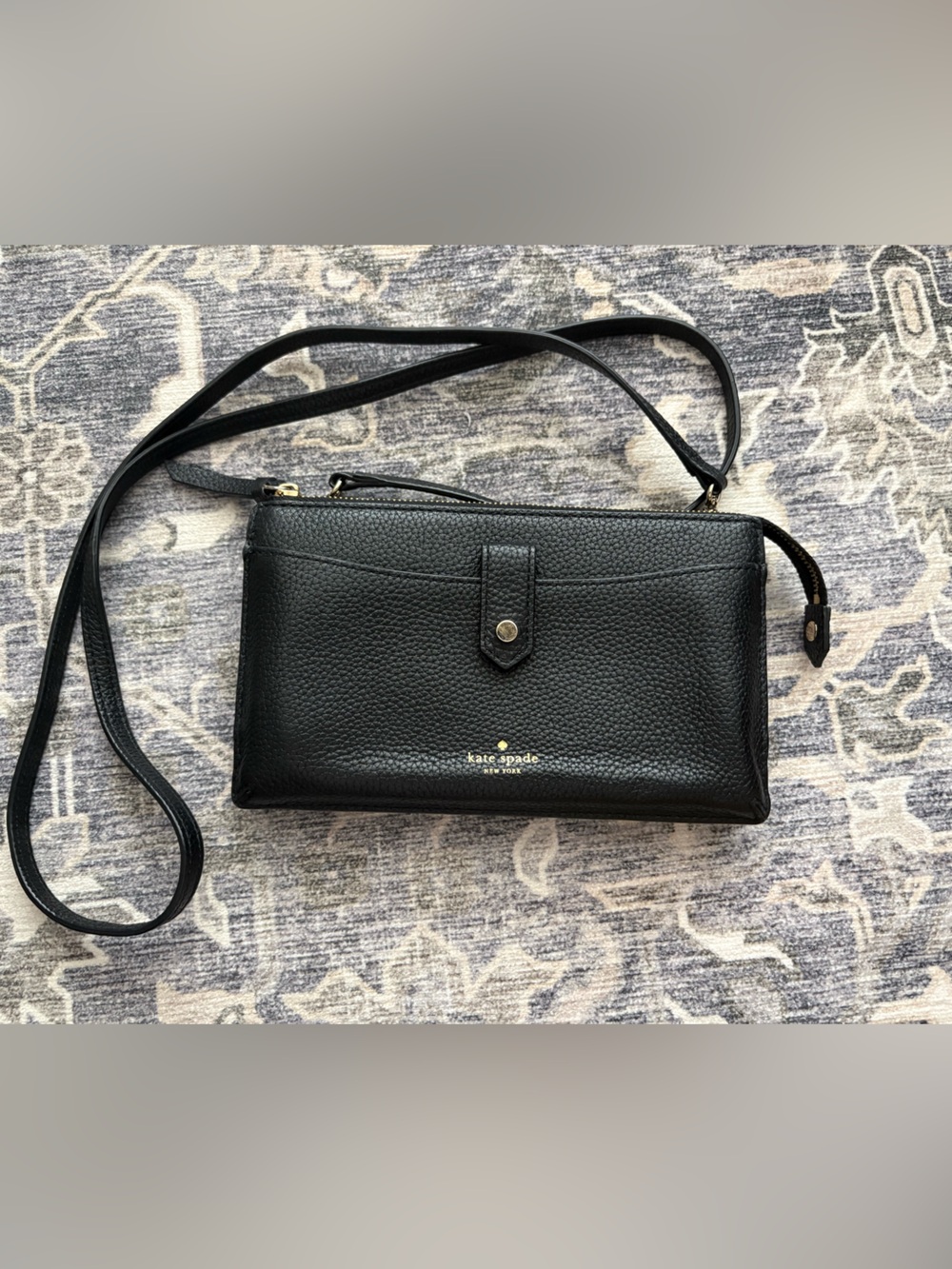 Kate Spade Leila Small Tab Crossbody Wallet / WOC/Black Pebbled Leather